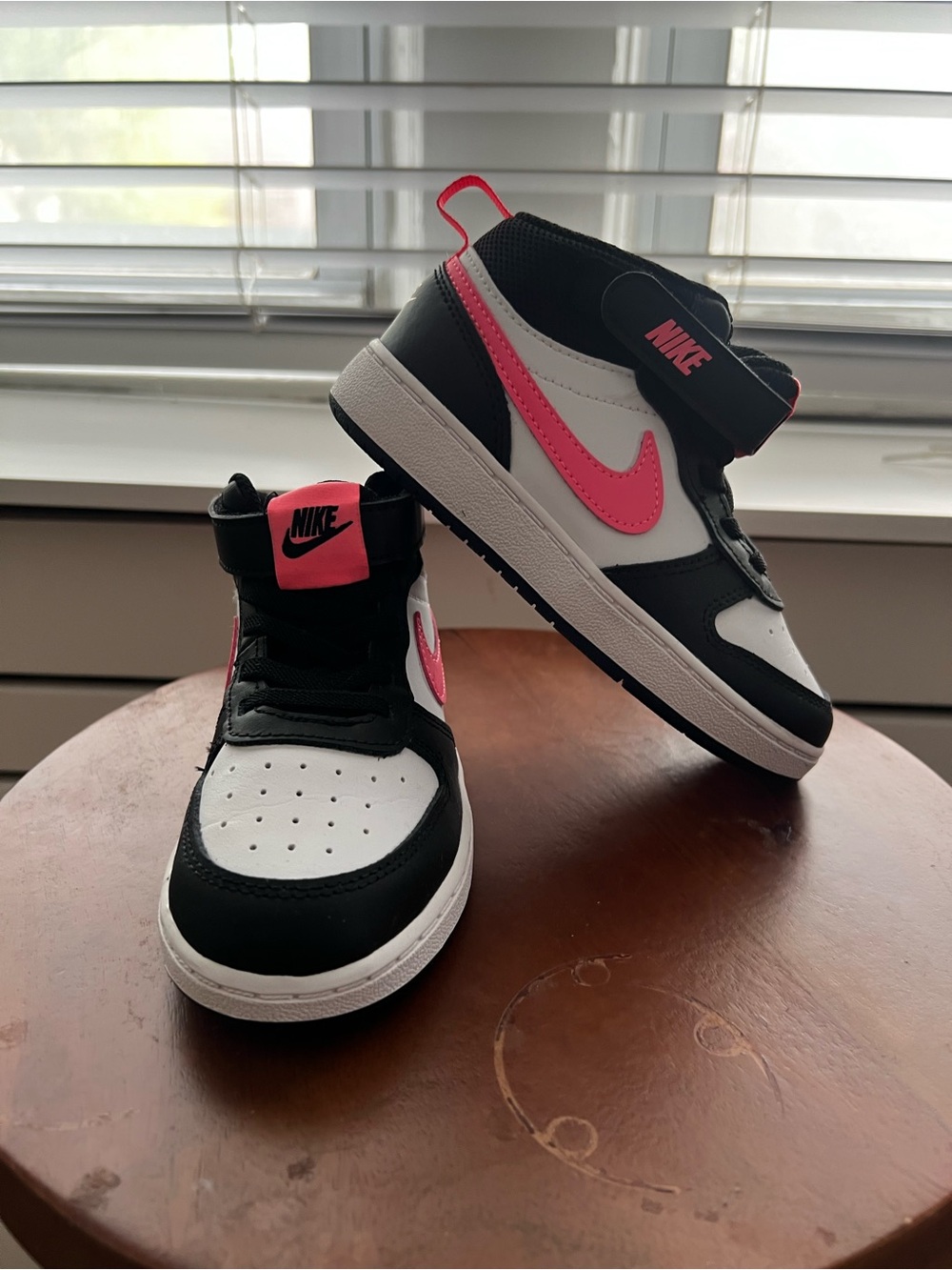 Nike Kids Mid-Top Sneakers in Black, White & Hot Pink